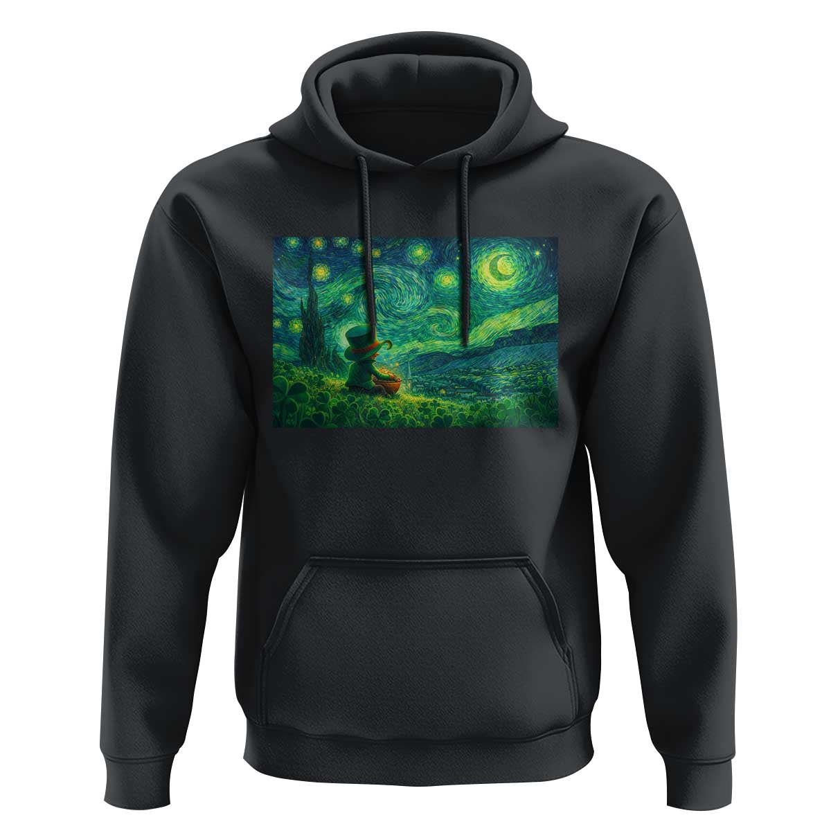 St Patricks Day Starry Night Leprechaun Shamrock Van Gogh Hoodie