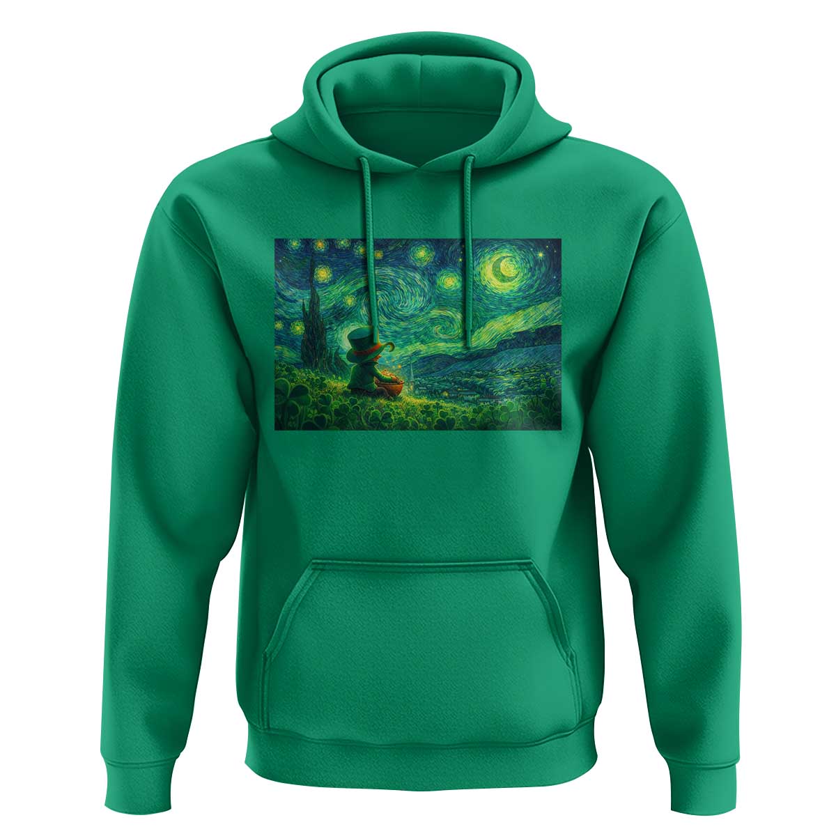 St Patricks Day Starry Night Leprechaun Shamrock Van Gogh Hoodie