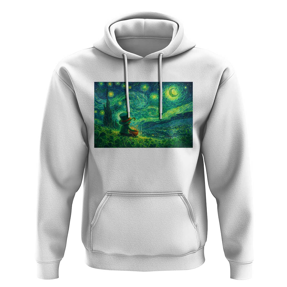 St Patricks Day Starry Night Leprechaun Shamrock Van Gogh Hoodie