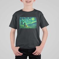 St Patricks Day Starry Night Leprechaun Shamrock Van Gogh T Shirt For Kid