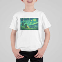 St Patricks Day Starry Night Leprechaun Shamrock Van Gogh T Shirt For Kid