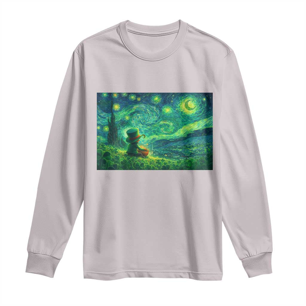 St Patricks Day Starry Night Leprechaun Shamrock Van Gogh Long Sleeve Shirt