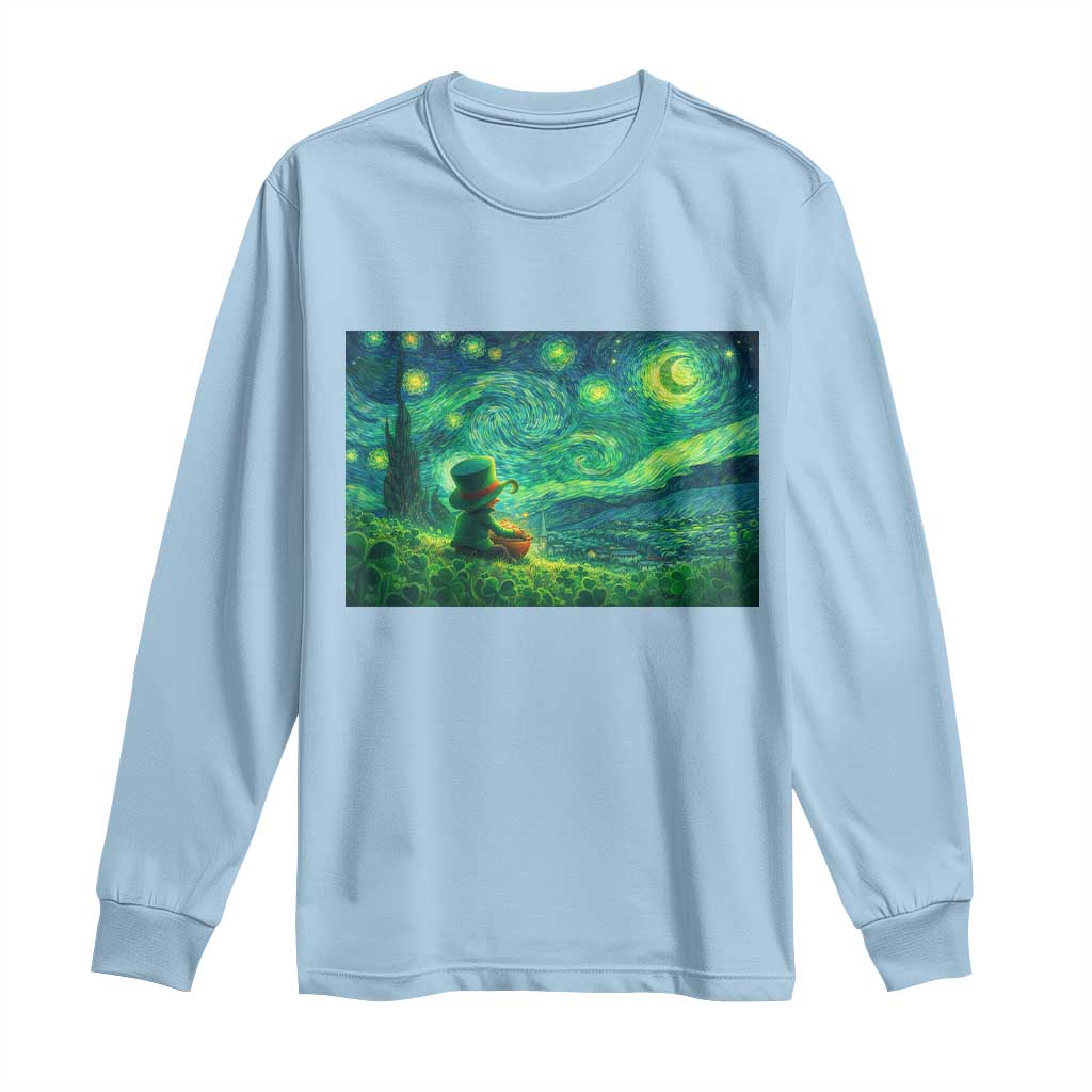 St Patricks Day Starry Night Leprechaun Shamrock Van Gogh Long Sleeve Shirt