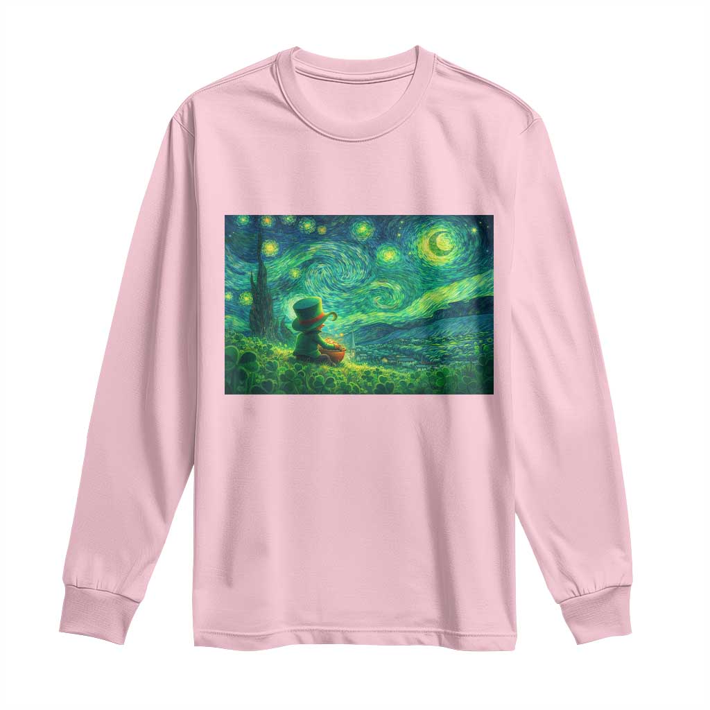 St Patricks Day Starry Night Leprechaun Shamrock Van Gogh Long Sleeve Shirt