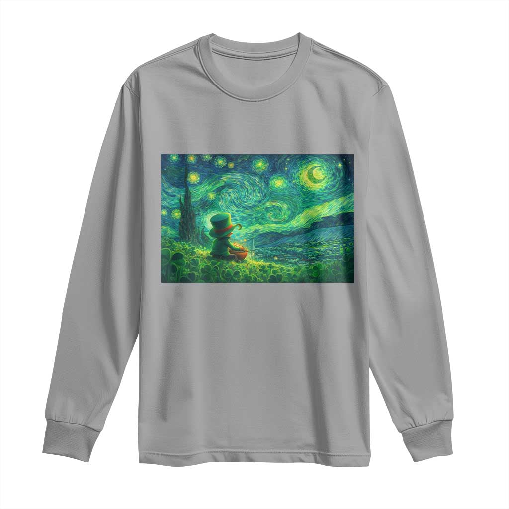 St Patricks Day Starry Night Leprechaun Shamrock Van Gogh Long Sleeve Shirt