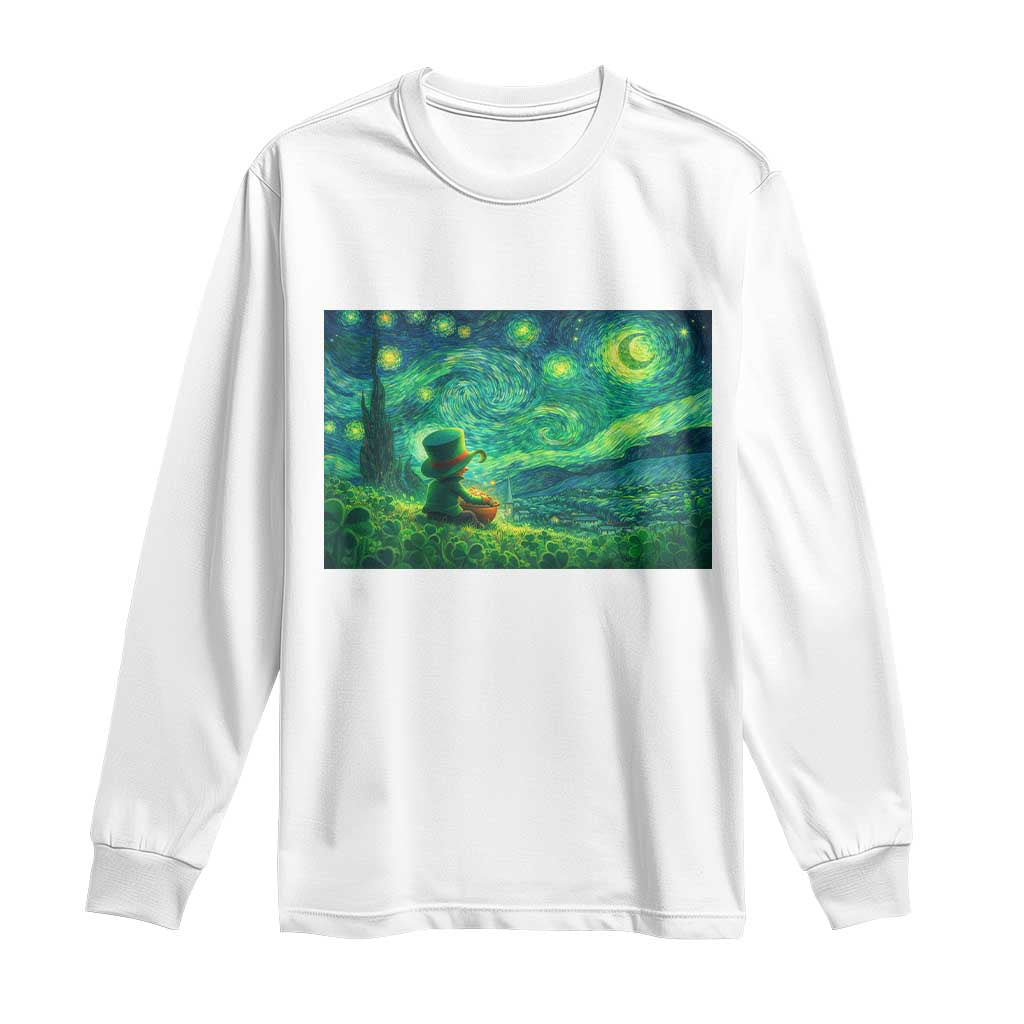 St Patricks Day Starry Night Leprechaun Shamrock Van Gogh Long Sleeve Shirt