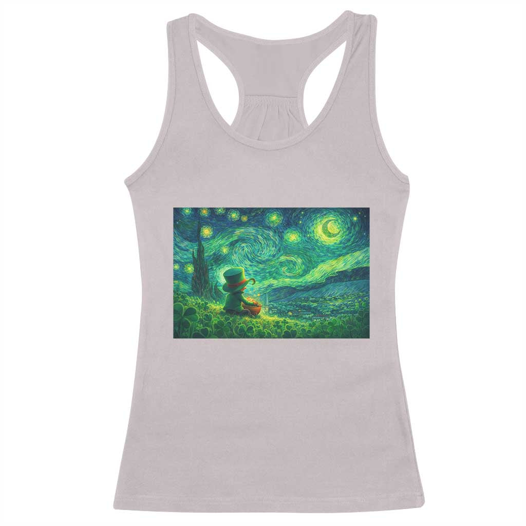 St Patricks Day Starry Night Leprechaun Shamrock Van Gogh Racerback Tank Top