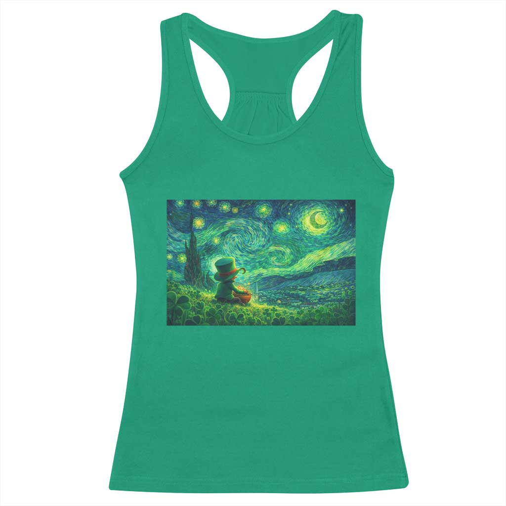 St Patricks Day Starry Night Leprechaun Shamrock Van Gogh Racerback Tank Top