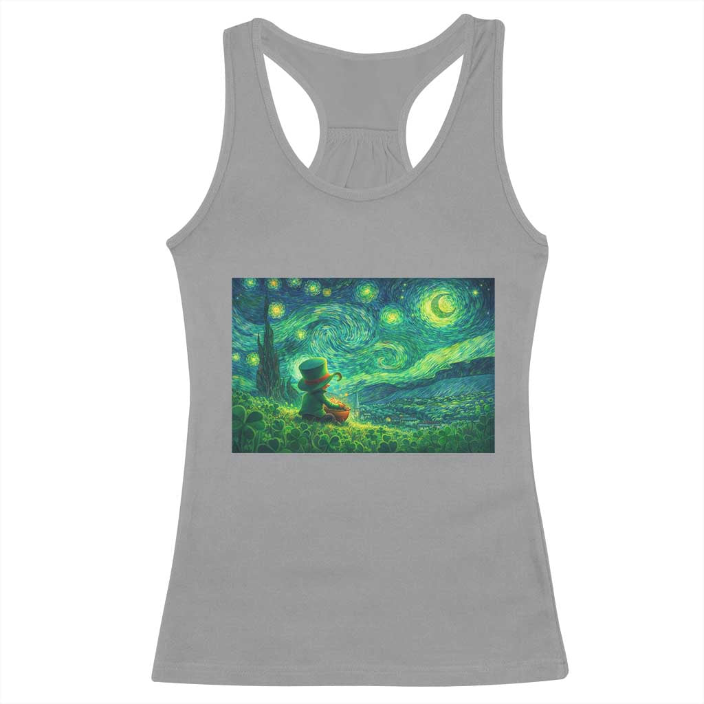 St Patricks Day Starry Night Leprechaun Shamrock Van Gogh Racerback Tank Top
