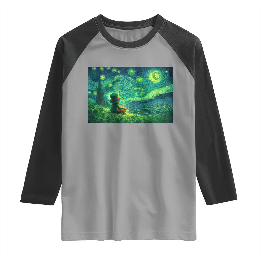 St Patricks Day Starry Night Leprechaun Shamrock Van Gogh Raglan Shirt