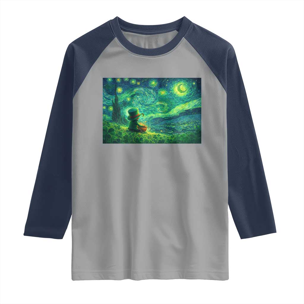 St Patricks Day Starry Night Leprechaun Shamrock Van Gogh Raglan Shirt