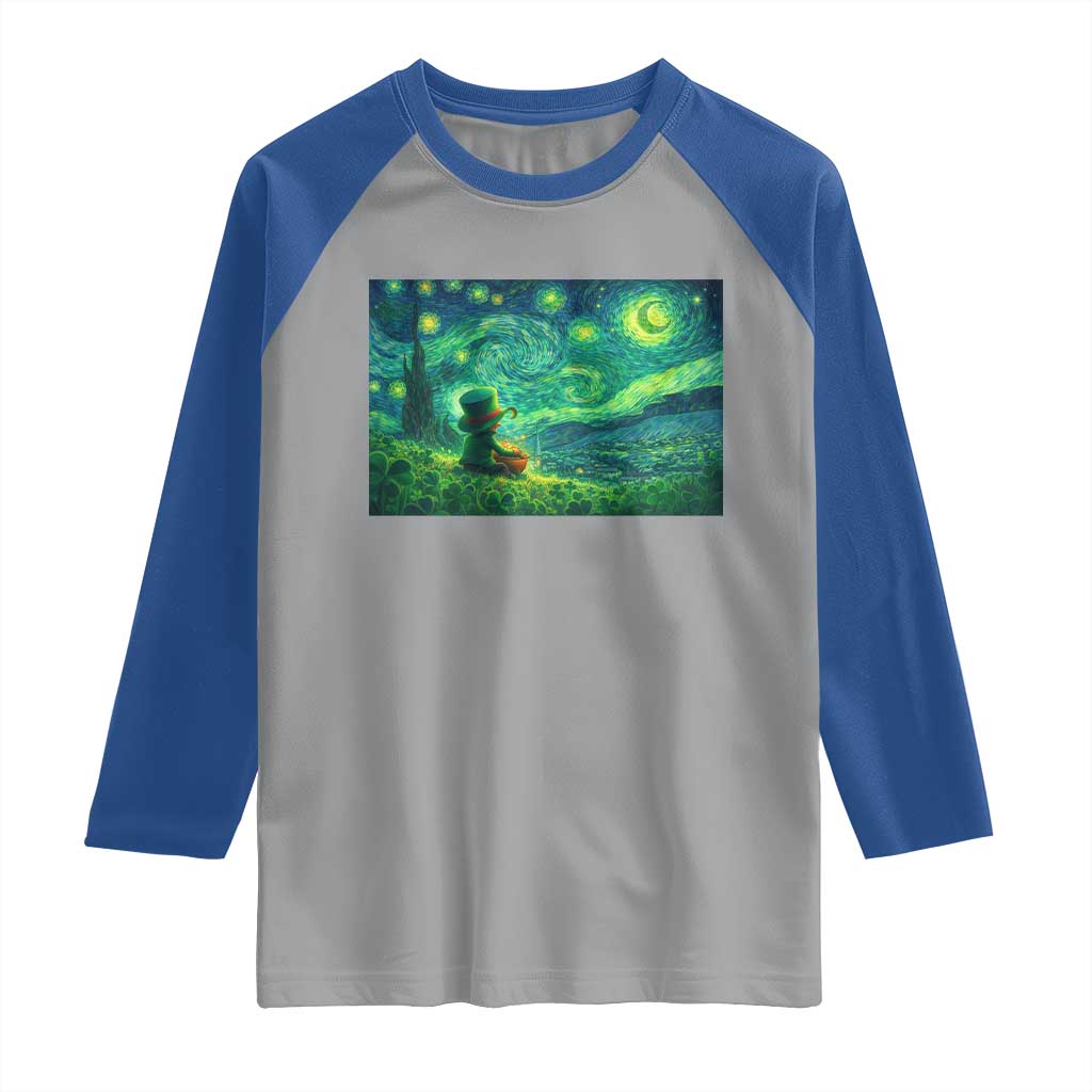 St Patricks Day Starry Night Leprechaun Shamrock Van Gogh Raglan Shirt