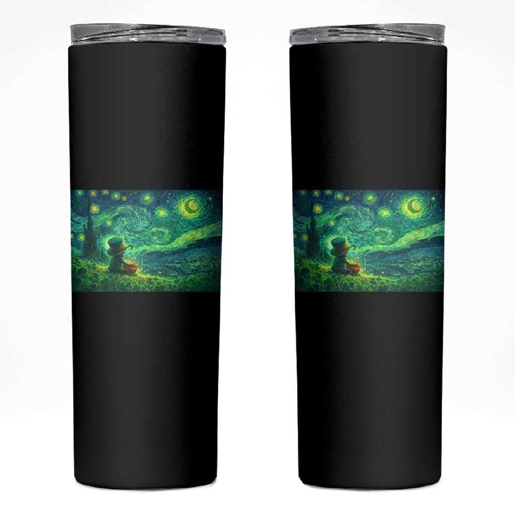 St Patricks Day Starry Night Leprechaun Shamrock Van Gogh Skinny Tumbler