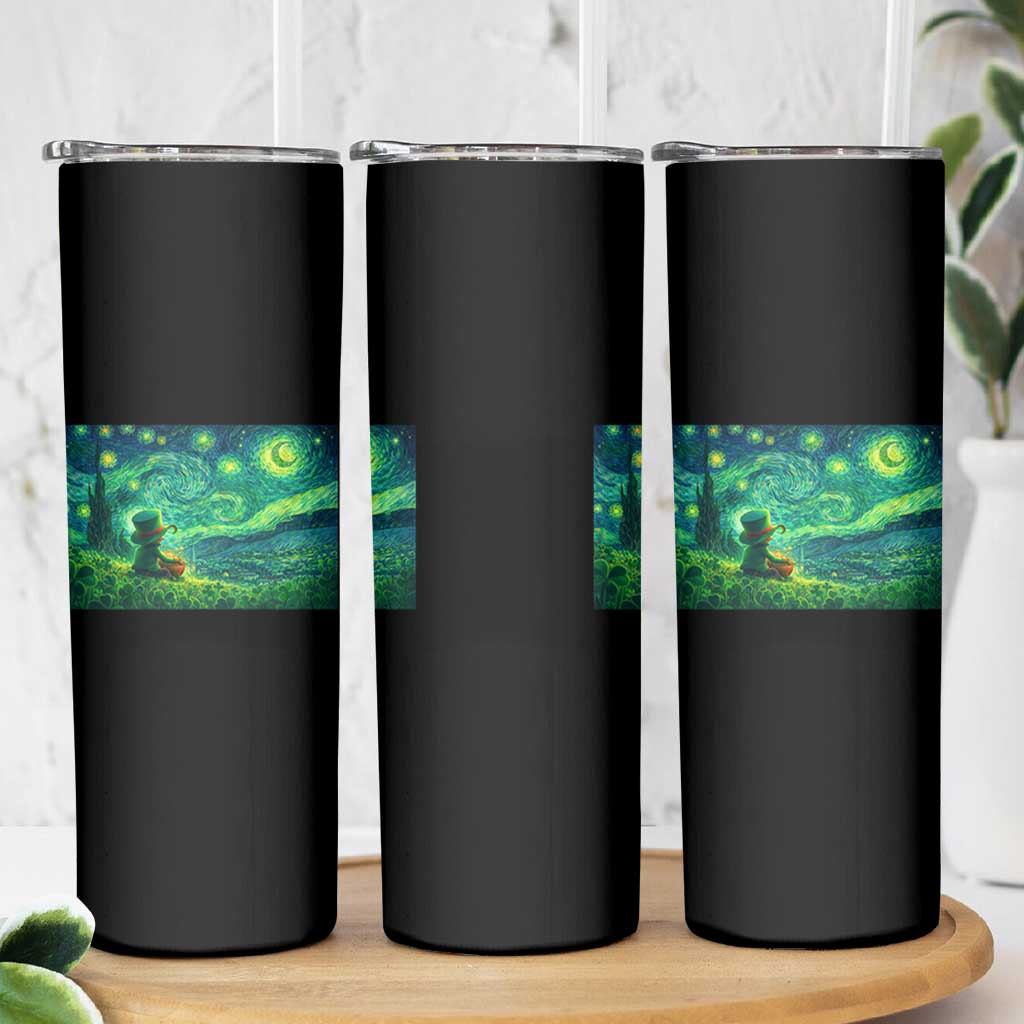 St Patricks Day Starry Night Leprechaun Shamrock Van Gogh Skinny Tumbler