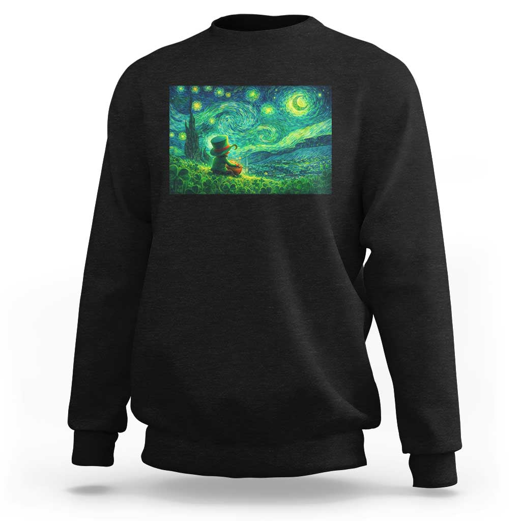 St Patricks Day Starry Night Leprechaun Shamrock Van Gogh Sweatshirt