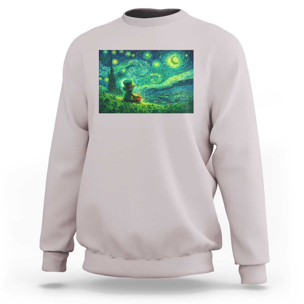 St Patricks Day Starry Night Leprechaun Shamrock Van Gogh Sweatshirt