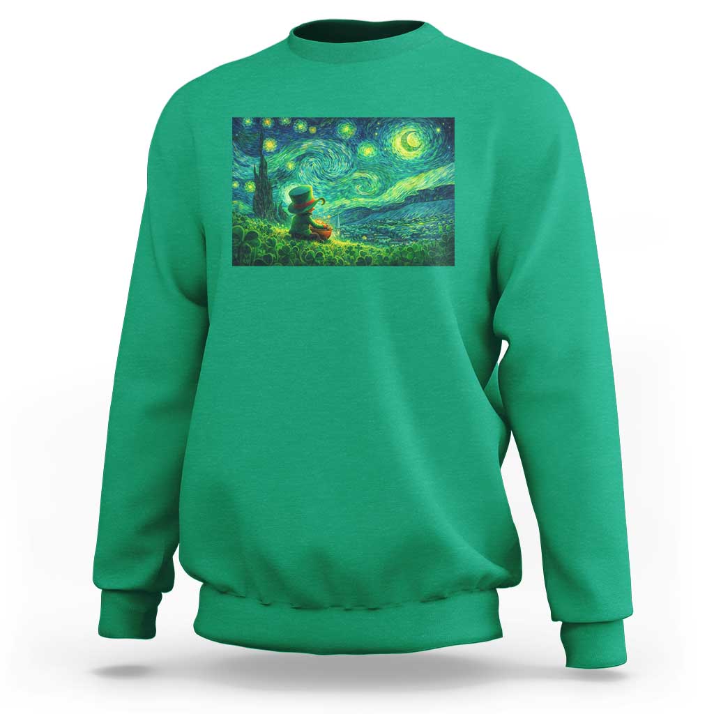 St Patricks Day Starry Night Leprechaun Shamrock Van Gogh Sweatshirt