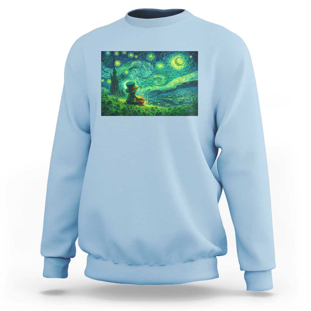 St Patricks Day Starry Night Leprechaun Shamrock Van Gogh Sweatshirt