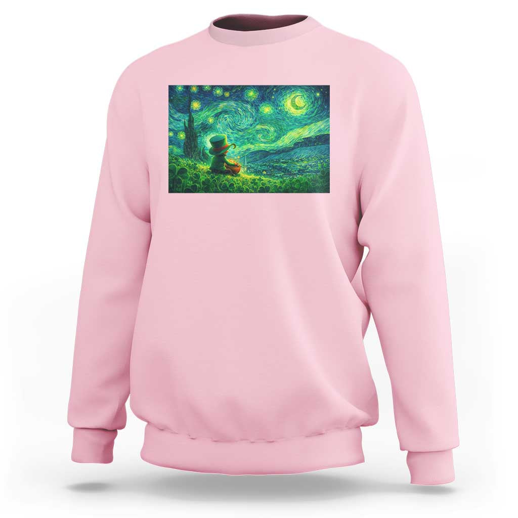 St Patricks Day Starry Night Leprechaun Shamrock Van Gogh Sweatshirt