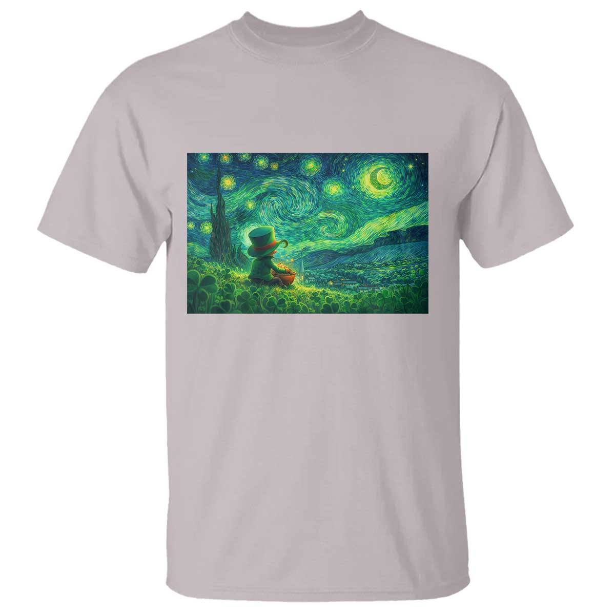 St Patricks Day Starry Night Leprechaun Shamrock Van Gogh T Shirt