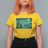 St Patricks Day Starry Night Leprechaun Shamrock Van Gogh T Shirt For Women