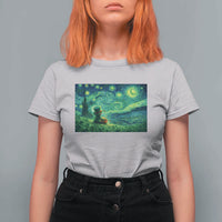 St Patricks Day Starry Night Leprechaun Shamrock Van Gogh T Shirt For Women