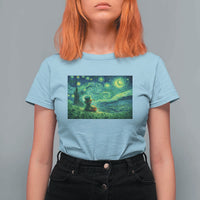 St Patricks Day Starry Night Leprechaun Shamrock Van Gogh T Shirt For Women
