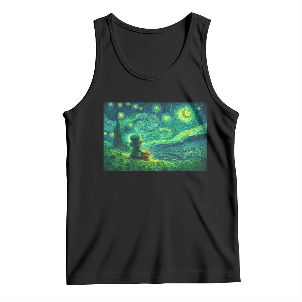St Patricks Day Starry Night Leprechaun Shamrock Van Gogh Tank Top