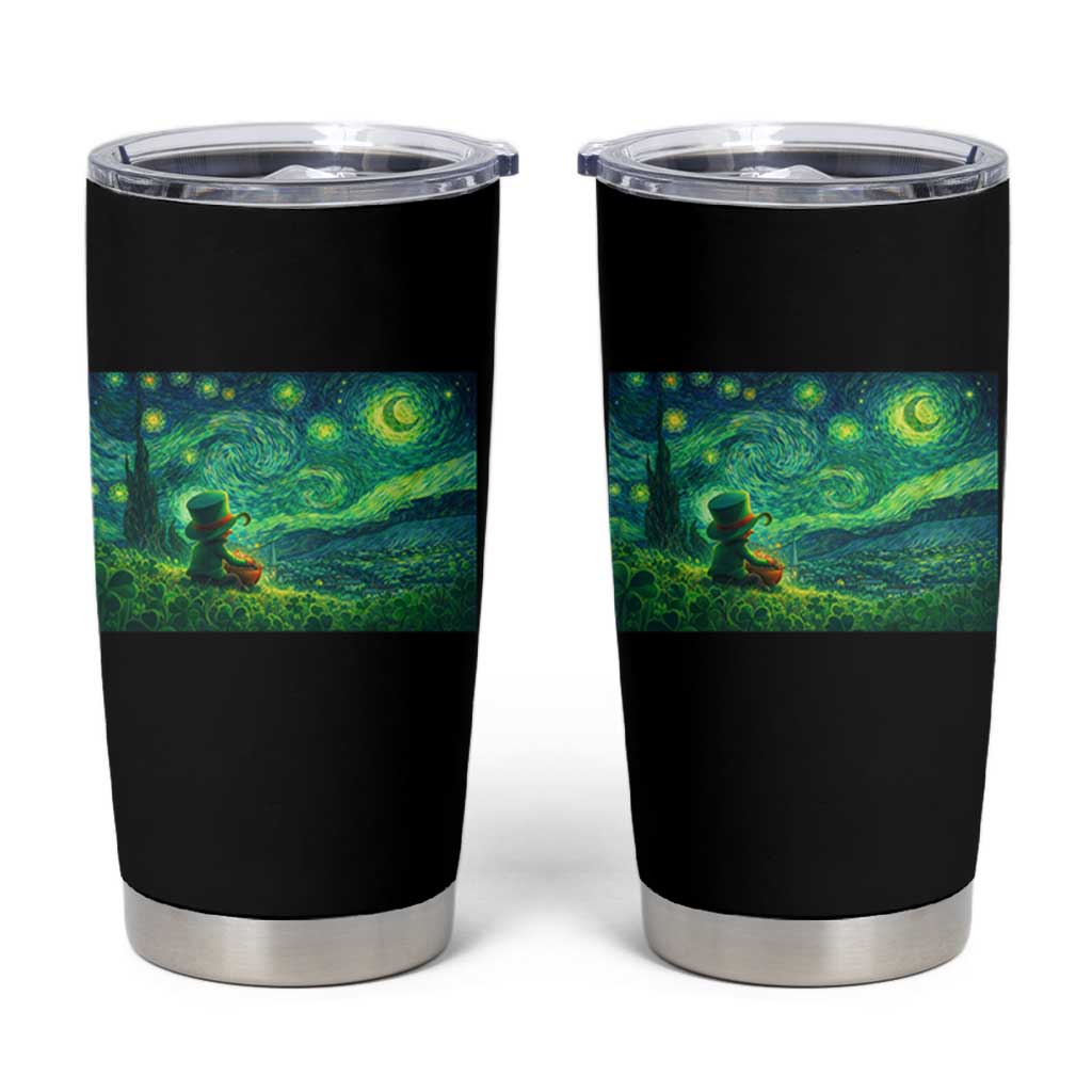 St Patricks Day Starry Night Leprechaun Shamrock Van Gogh Tumbler Cup