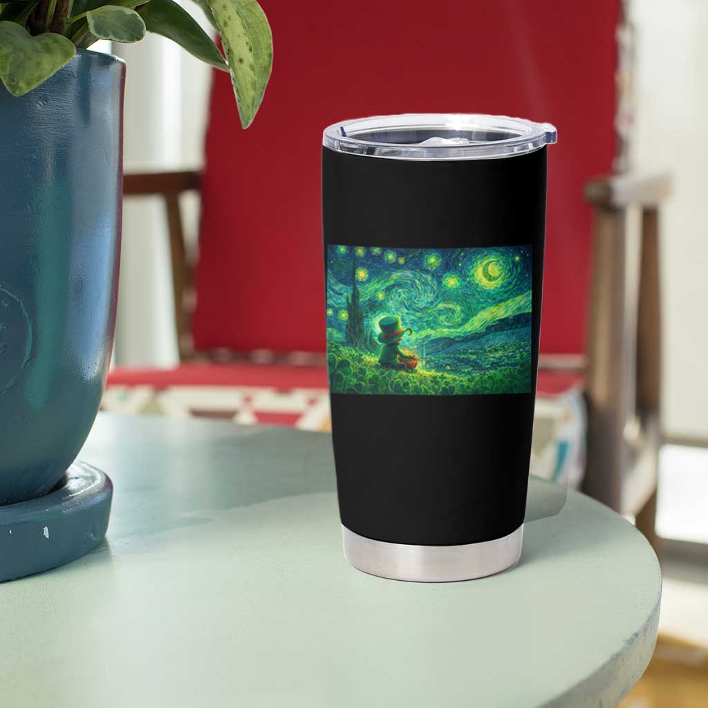 St Patricks Day Starry Night Leprechaun Shamrock Van Gogh Tumbler Cup