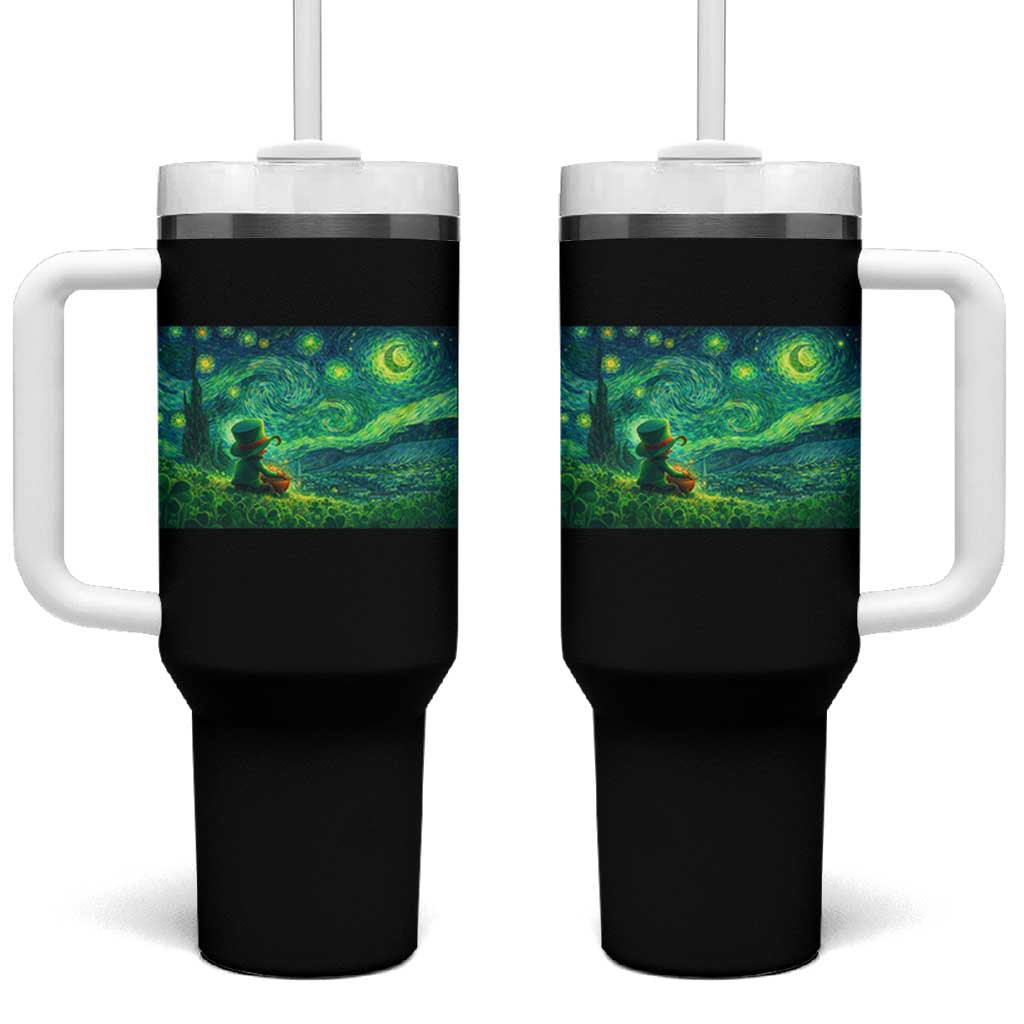 St Patricks Day Starry Night Leprechaun Shamrock Van Gogh Tumbler With Handle