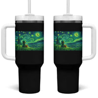 St Patricks Day Starry Night Leprechaun Shamrock Van Gogh Tumbler With Handle