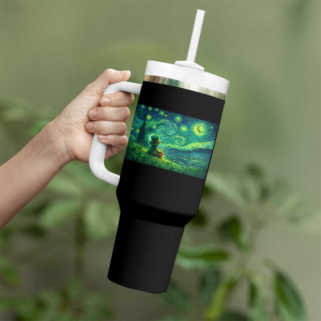 St Patricks Day Starry Night Leprechaun Shamrock Van Gogh Tumbler With Handle