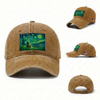 St Patricks Day Starry Night Leprechaun Shamrock Van Gogh Washed Cotton Baseball Cap