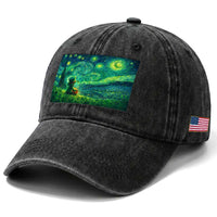 St Patricks Day Starry Night Leprechaun Shamrock Van Gogh Washed Cotton Baseball Cap
