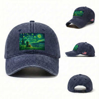 St Patricks Day Starry Night Leprechaun Shamrock Van Gogh Washed Cotton Baseball Cap