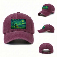 St Patricks Day Starry Night Leprechaun Shamrock Van Gogh Washed Cotton Baseball Cap
