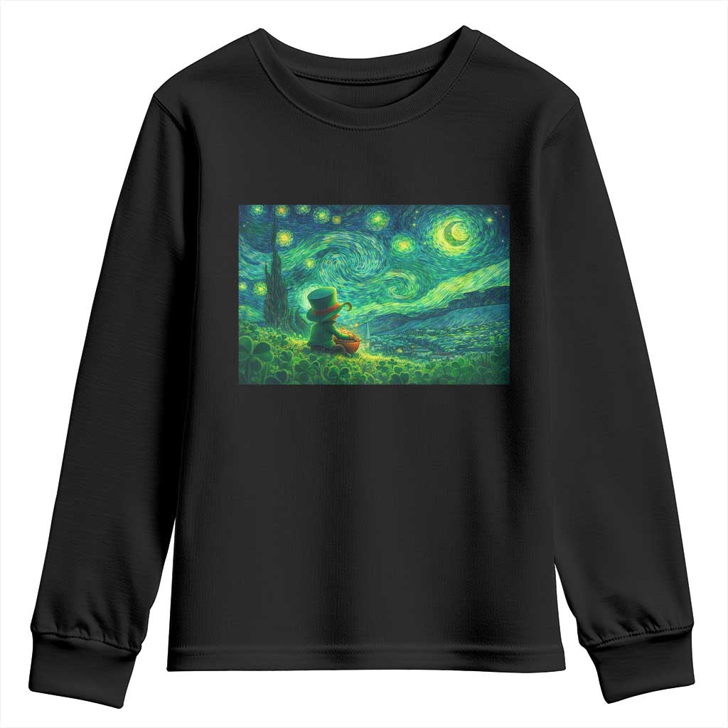 St Patricks Day Starry Night Leprechaun Shamrock Van Gogh Youth Sweatshirt