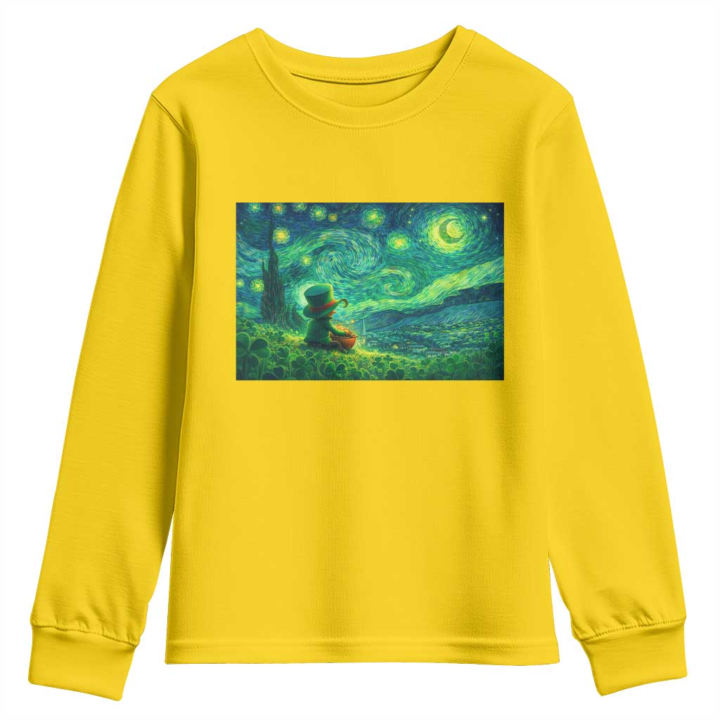 St Patricks Day Starry Night Leprechaun Shamrock Van Gogh Youth Sweatshirt