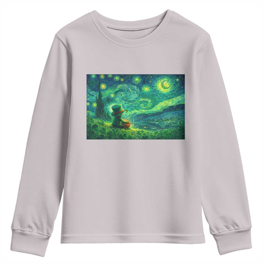 St Patricks Day Starry Night Leprechaun Shamrock Van Gogh Youth Sweatshirt