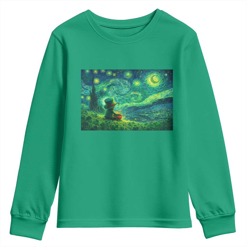 St Patricks Day Starry Night Leprechaun Shamrock Van Gogh Youth Sweatshirt