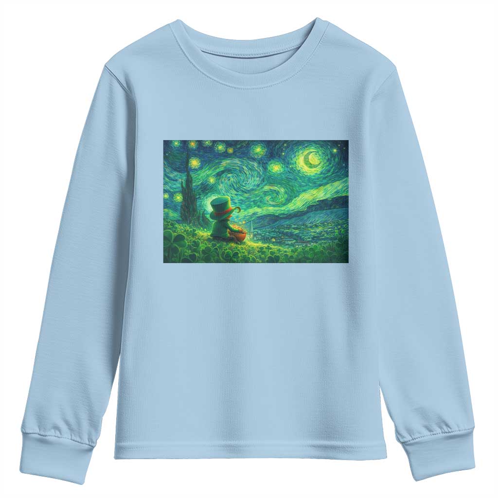 St Patricks Day Starry Night Leprechaun Shamrock Van Gogh Youth Sweatshirt