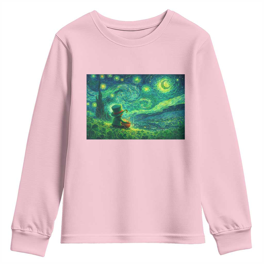 St Patricks Day Starry Night Leprechaun Shamrock Van Gogh Youth Sweatshirt