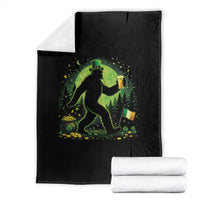 Funny Bigfoot St Patricks Day Throw Blanket Sasquatch Drinking Green Beer Lover