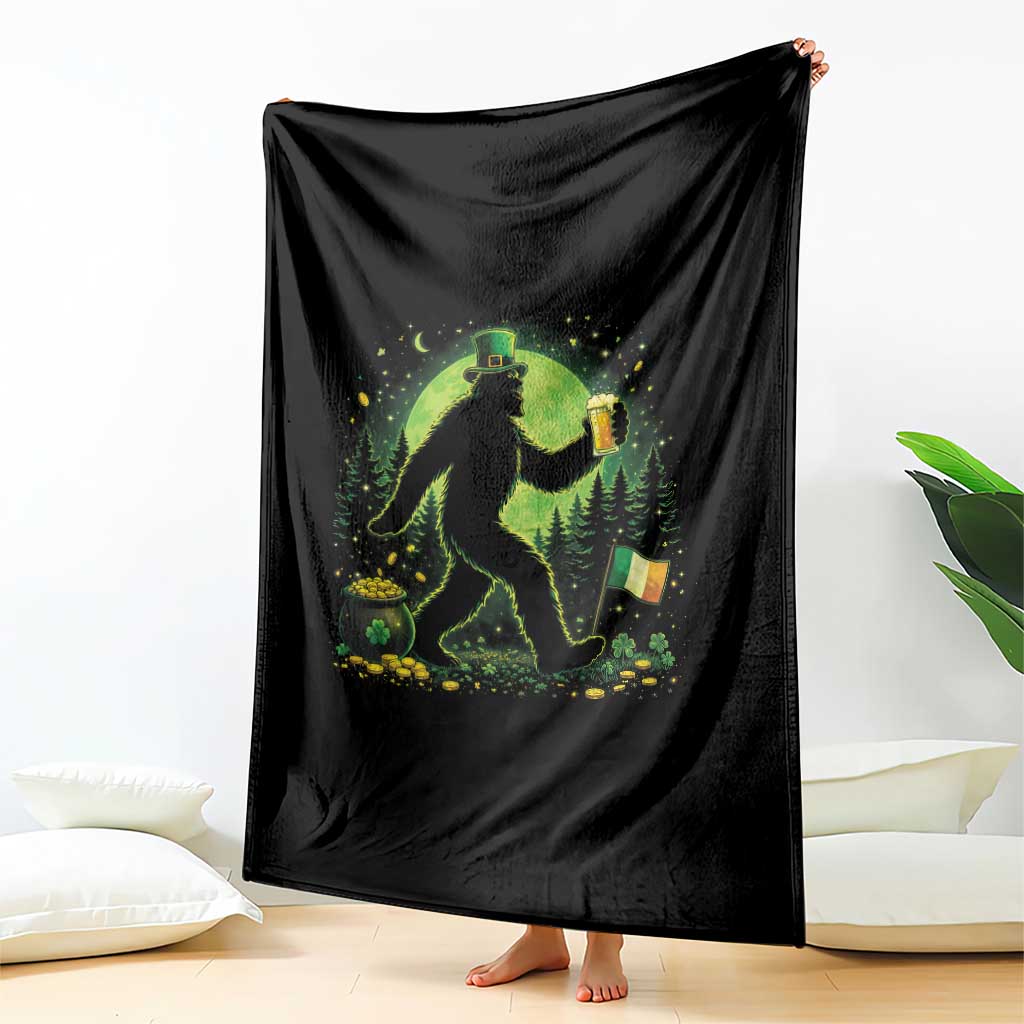 Funny Bigfoot St Patricks Day Throw Blanket Sasquatch Drinking Green Beer Lover