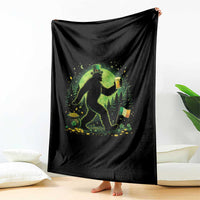 Funny Bigfoot St Patricks Day Throw Blanket Sasquatch Drinking Green Beer Lover