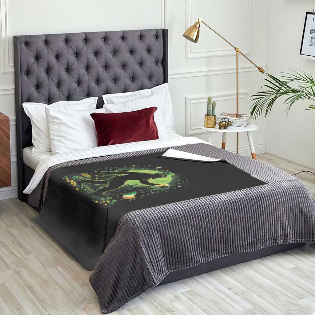 Funny Bigfoot St Patricks Day Throw Blanket Sasquatch Drinking Green Beer Lover