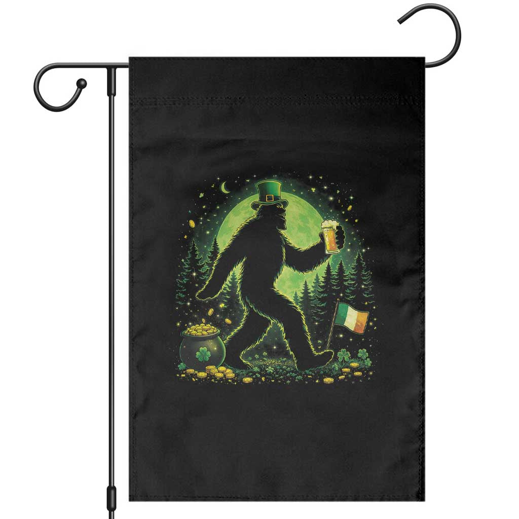 Funny Bigfoot St Patricks Day Garden Flag Sasquatch Drinking Green Beer Lover