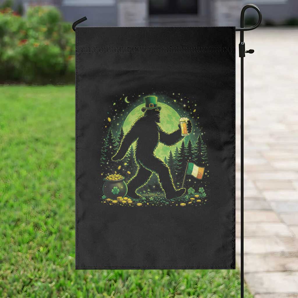 Funny Bigfoot St Patricks Day Garden Flag Sasquatch Drinking Green Beer Lover
