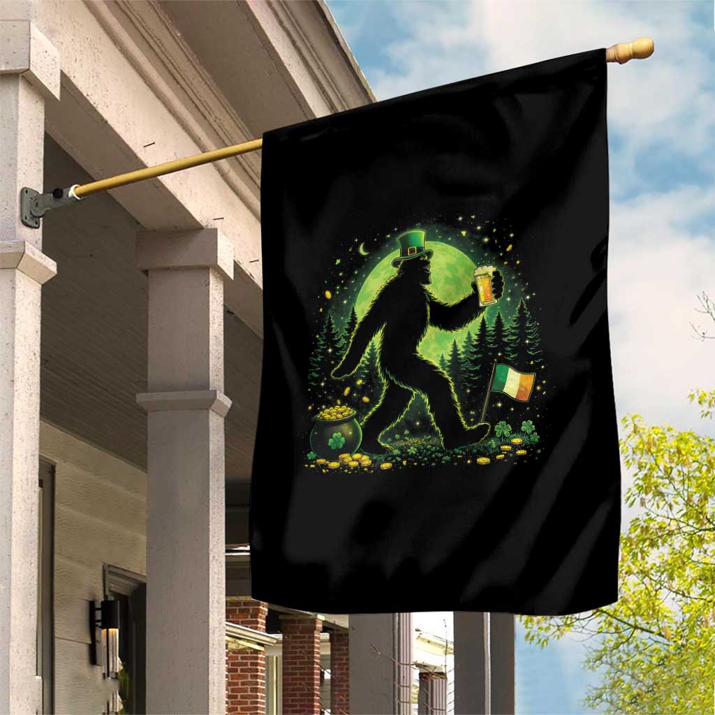 Funny Bigfoot St Patricks Day Garden Flag Sasquatch Drinking Green Beer Lover